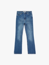 Slim Fit Yüksek Bel Pamuklu İspanyol Paça Denim Pantolon - Flare Jeans