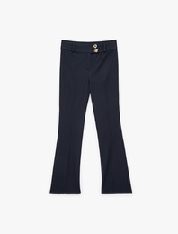 Slim Fit Mücevher Düğme Detaylı Çizgili İspanyol Paça Kumaş Pantolon