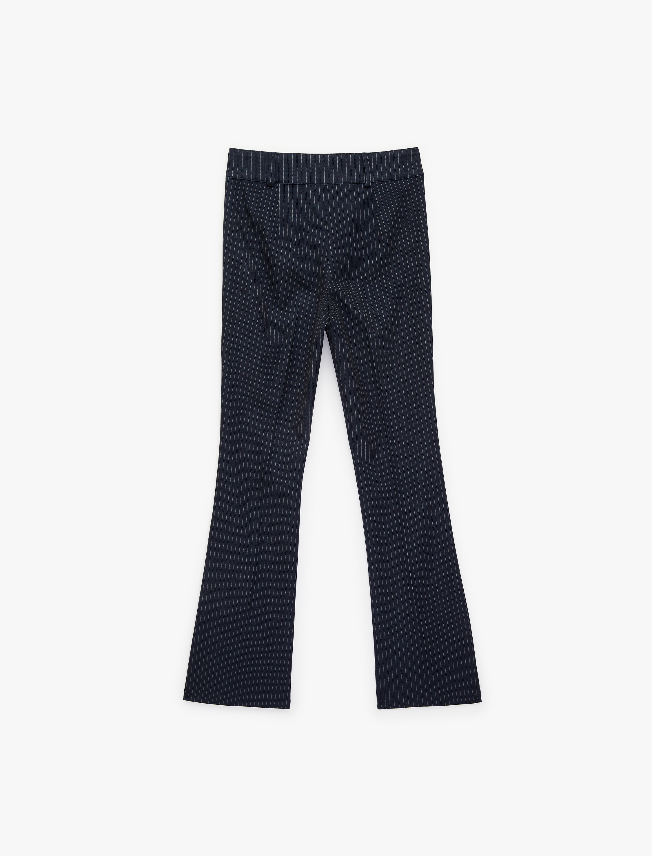   Slim Fit Mücevher Düğme Detaylı Çizgili İspanyol Paça Kumaş Pantolon