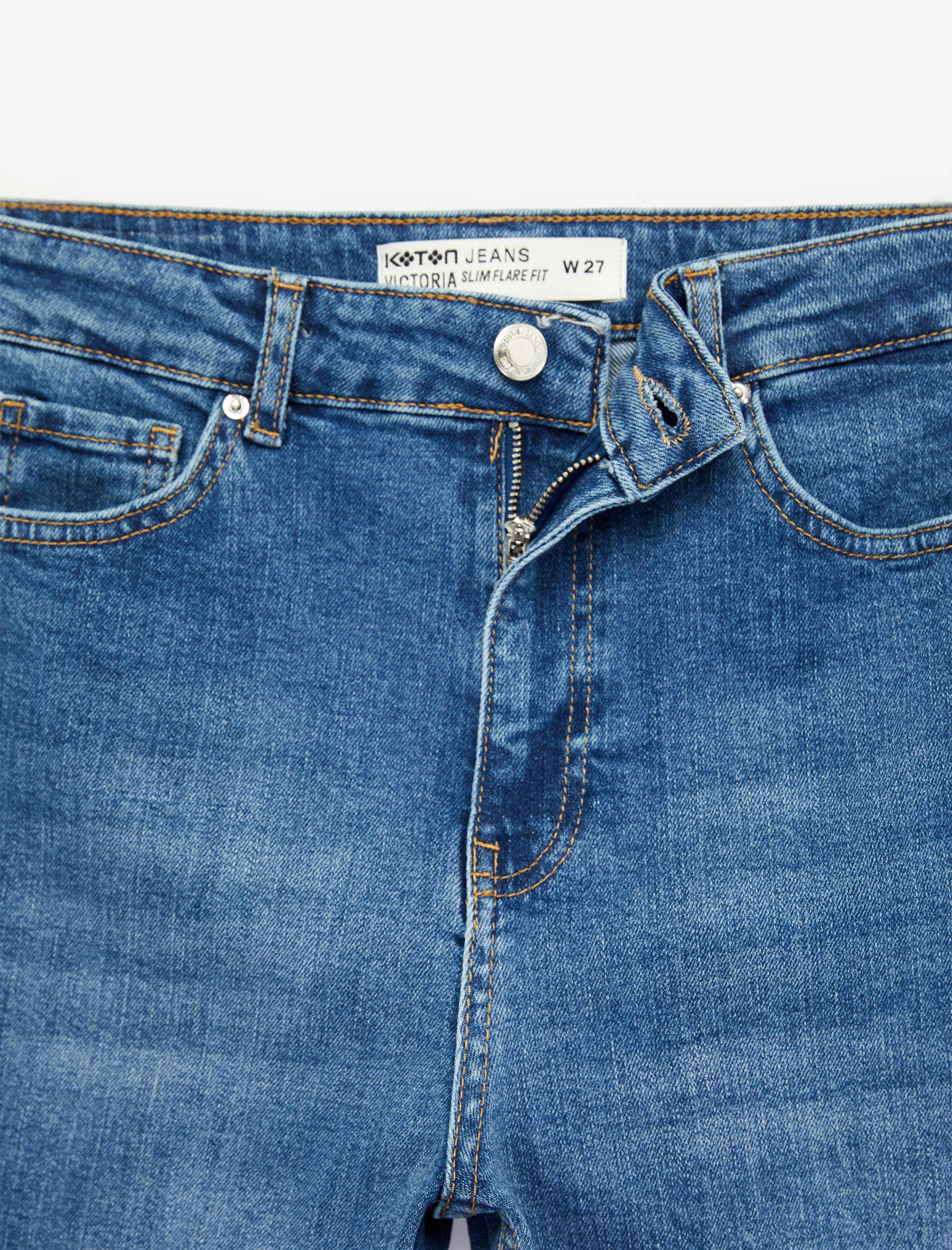   Slim Fit Yüksek Bel Pamuklu İspanyol Paça Denim Pantolon - Flare Jeans