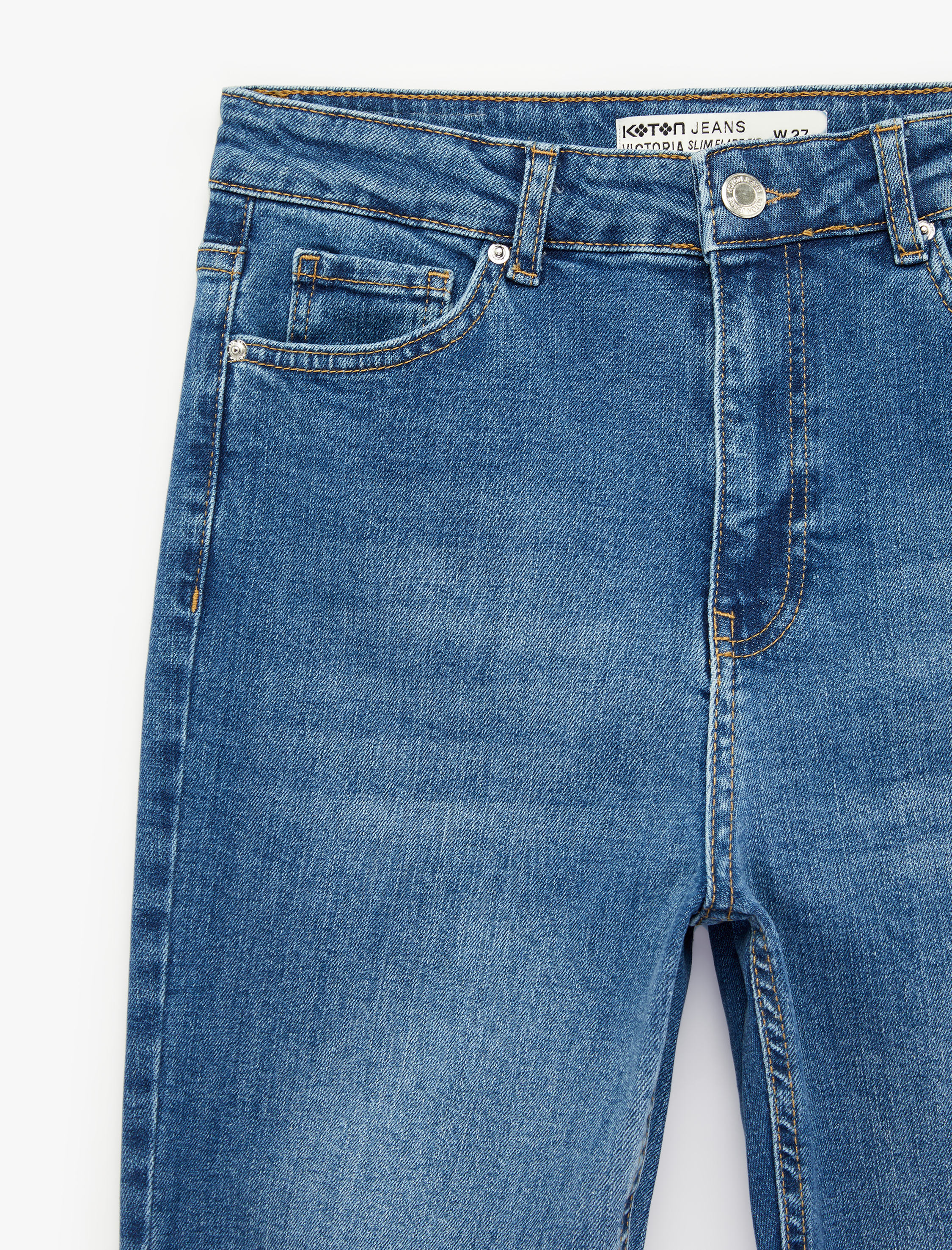   Slim Fit Yüksek Bel Pamuklu İspanyol Paça Denim Pantolon - Flare Jeans