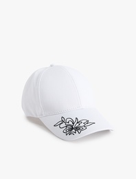 Pamuklu Çiçek İşlemeli Kep Şapka