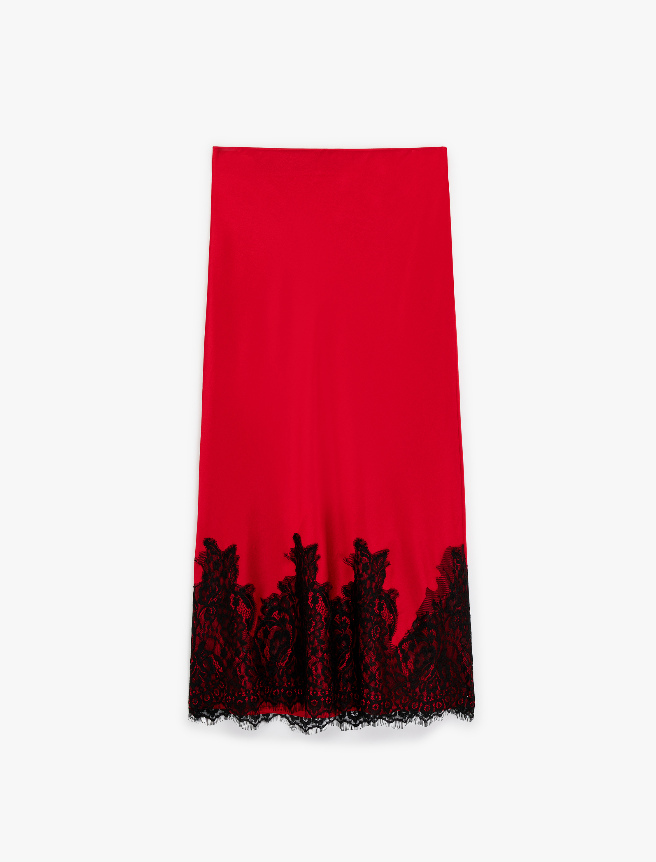   Dantel Detaylı Midi Saten Etek