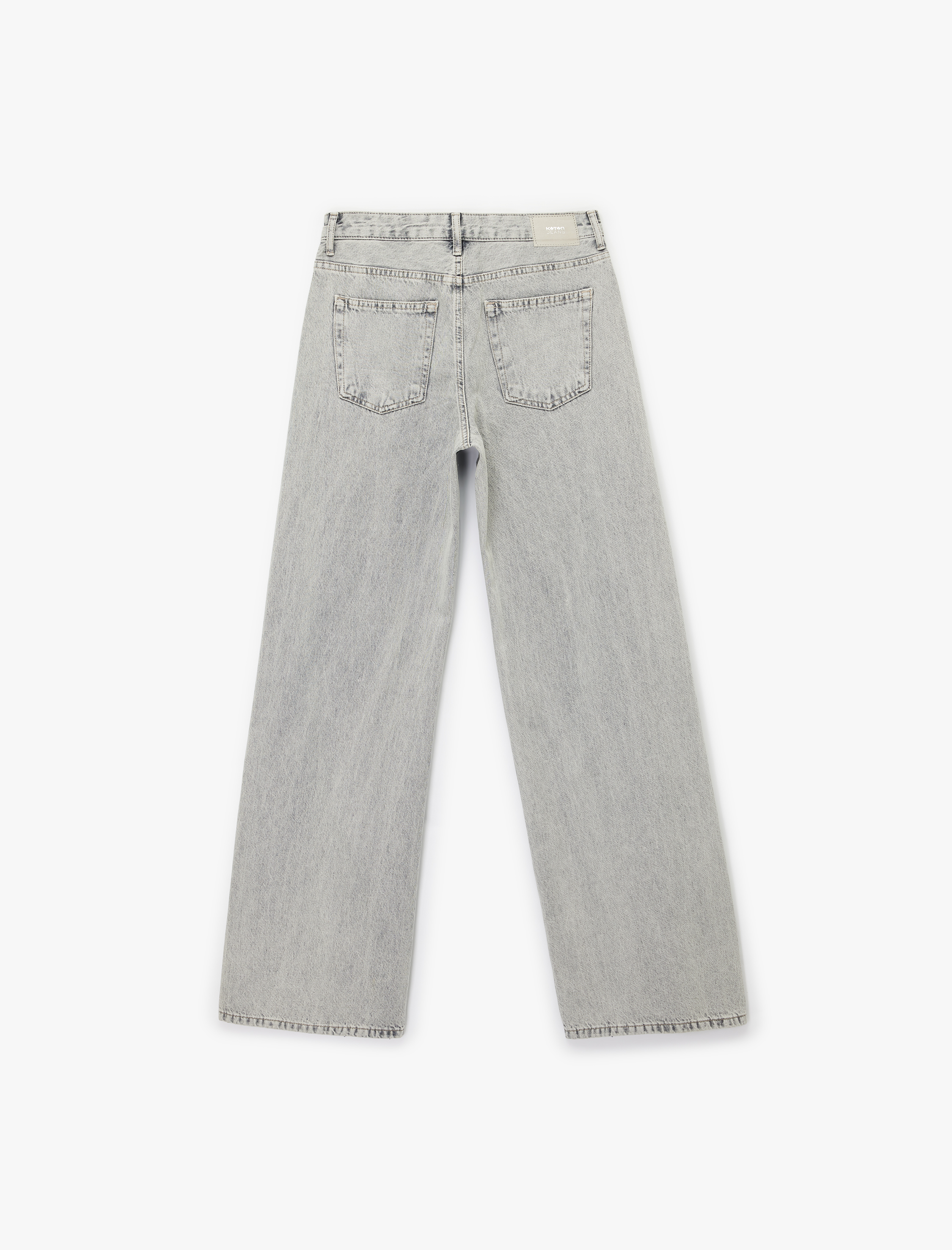   Normal Bel Taş Detaylı Pamuklu Geniş Paça Denim Pantolon - Wide Leg Jean