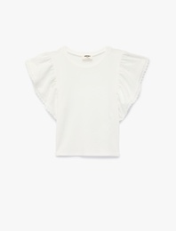 Volanlı Kısa Kollu Bisiklet Yaka Bluz