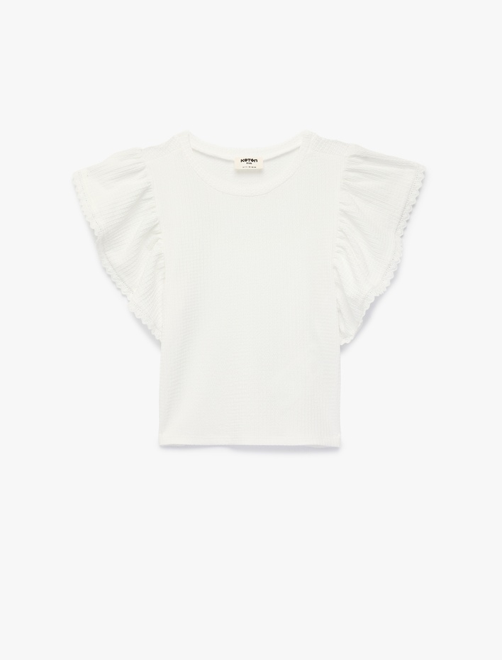 Kız Çocuk Volanlı Kısa Kollu Bisiklet Yaka Bluz