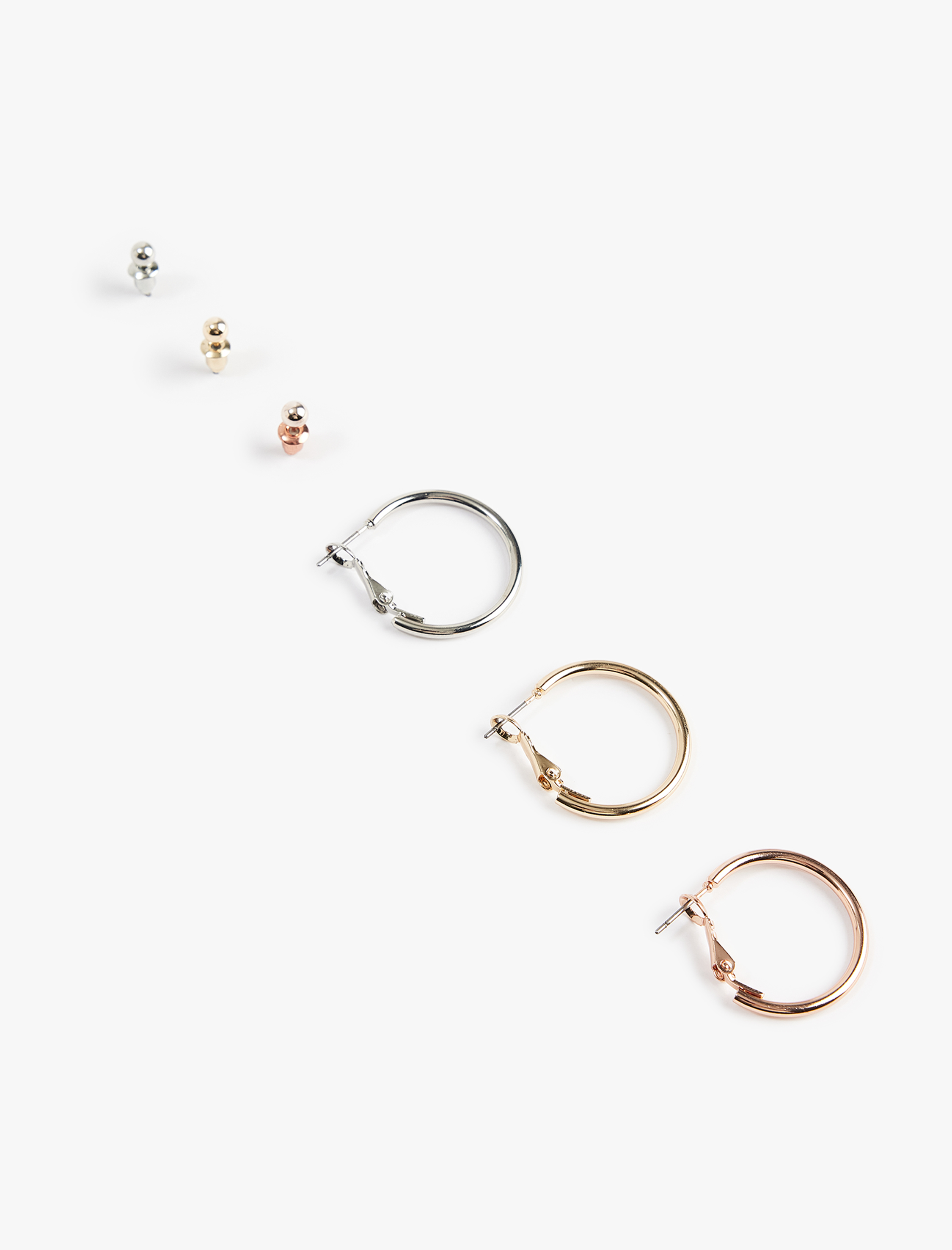  Kadın 6'lı Çelik Top ve Halka Küpe Seti