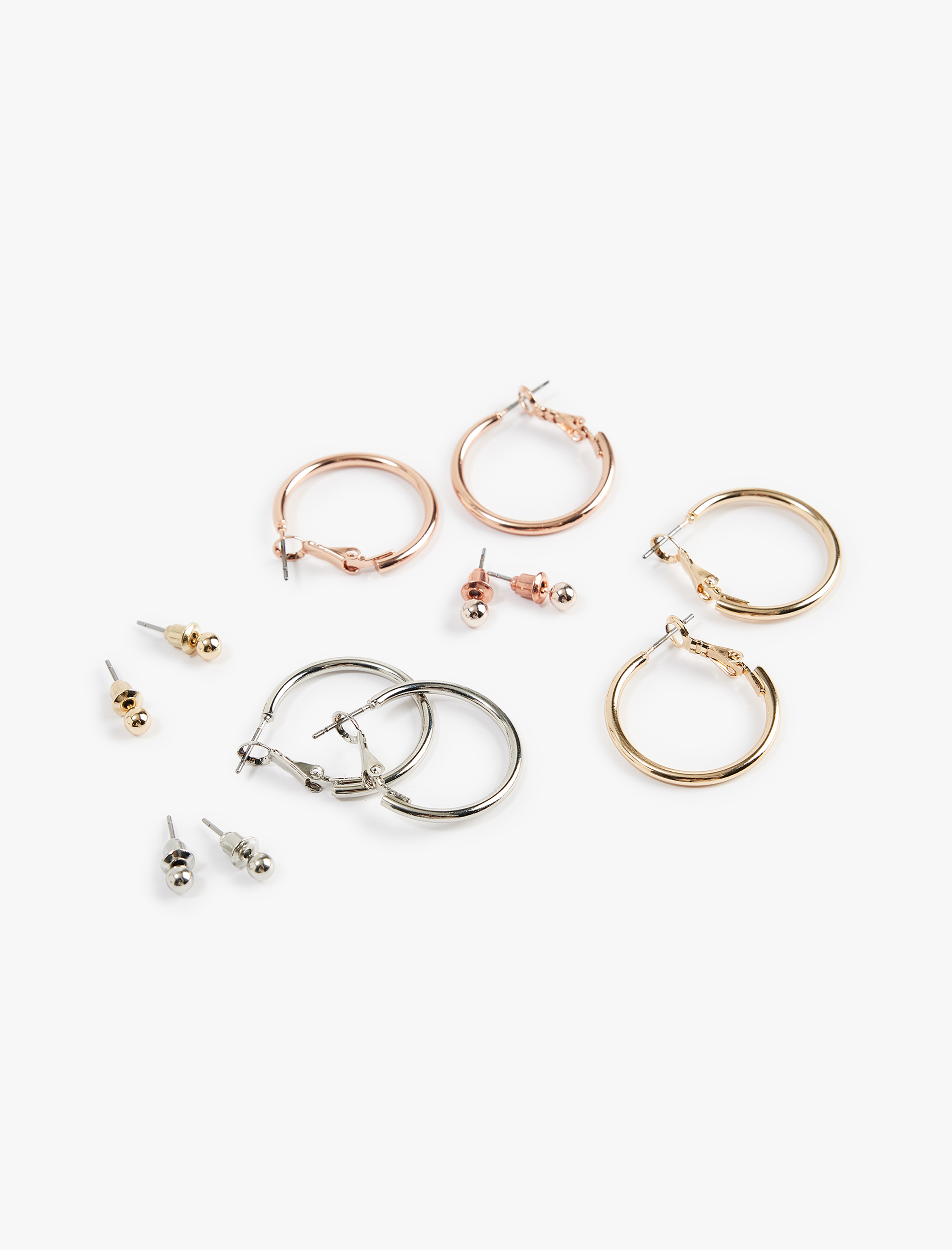  Kadın 6'lı Çelik Top ve Halka Küpe Seti