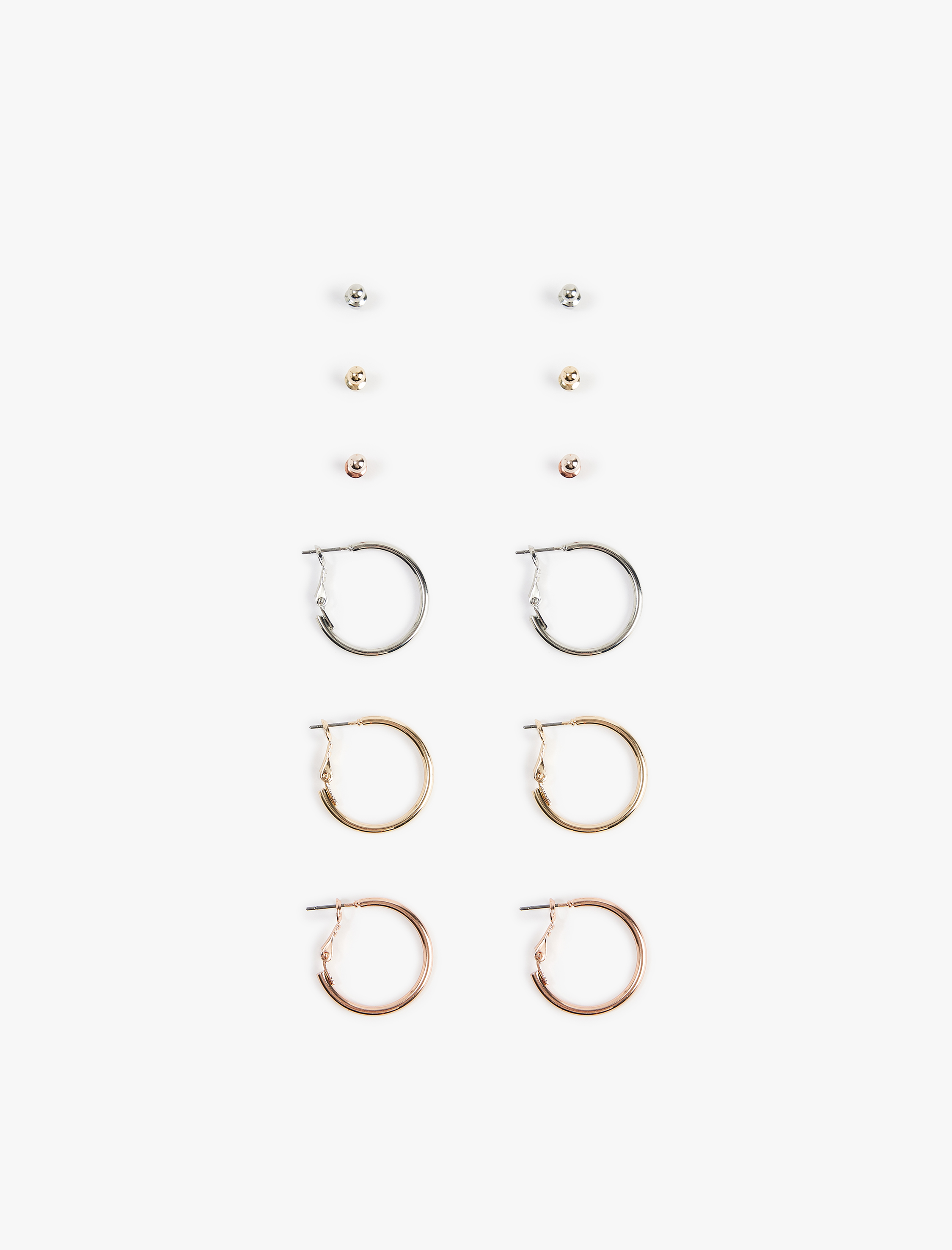  Kadın 6'lı Çelik Top ve Halka Küpe Seti