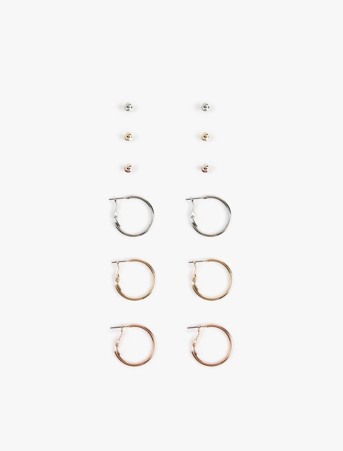 Kadın 6'lı Çelik Top ve Halka Küpe Seti