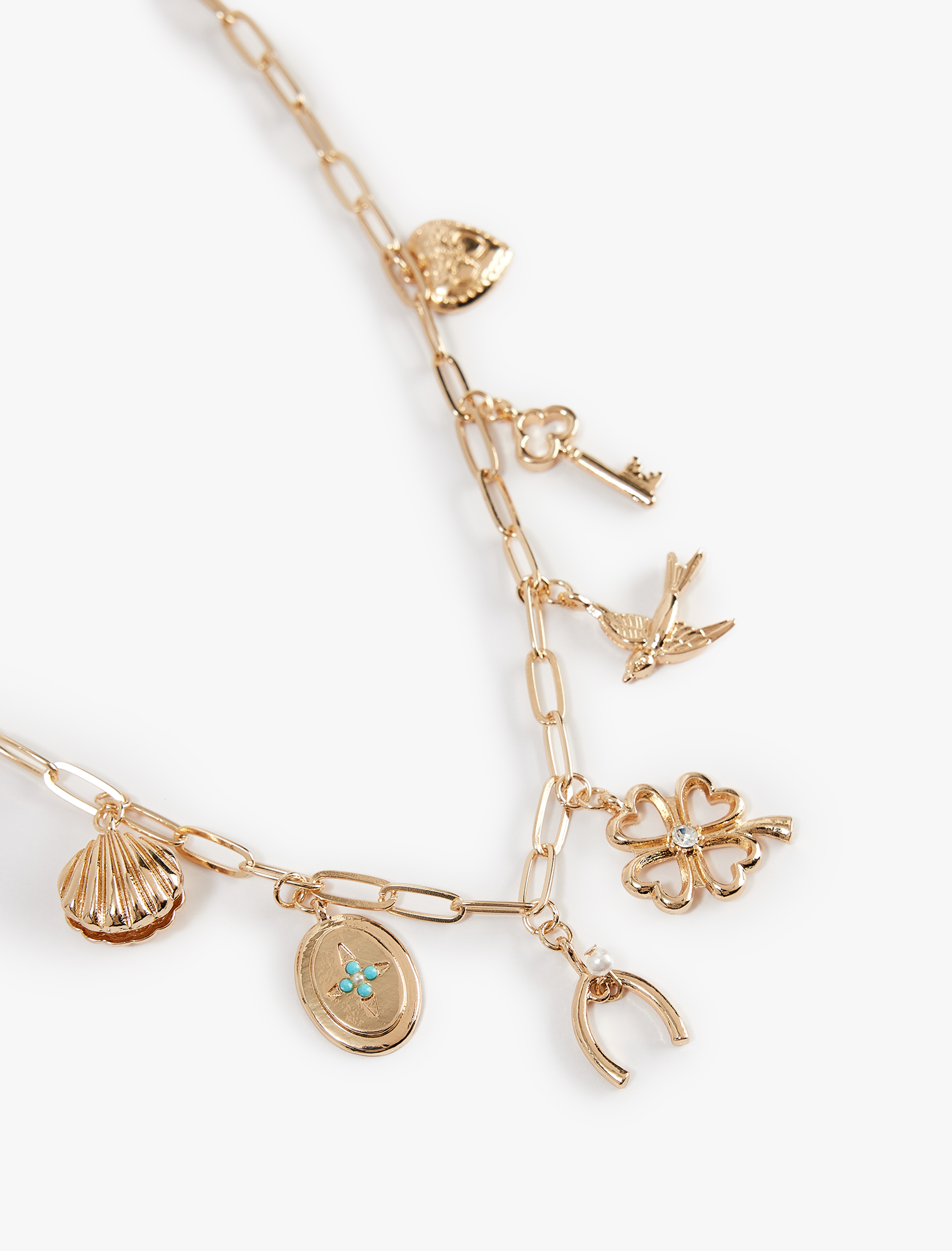  Kadın Çelik Karışımlı Taş Detaylı Charmlı Kolye