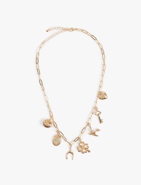 Çelik Karışımlı Taş Detaylı Charmlı Kolye