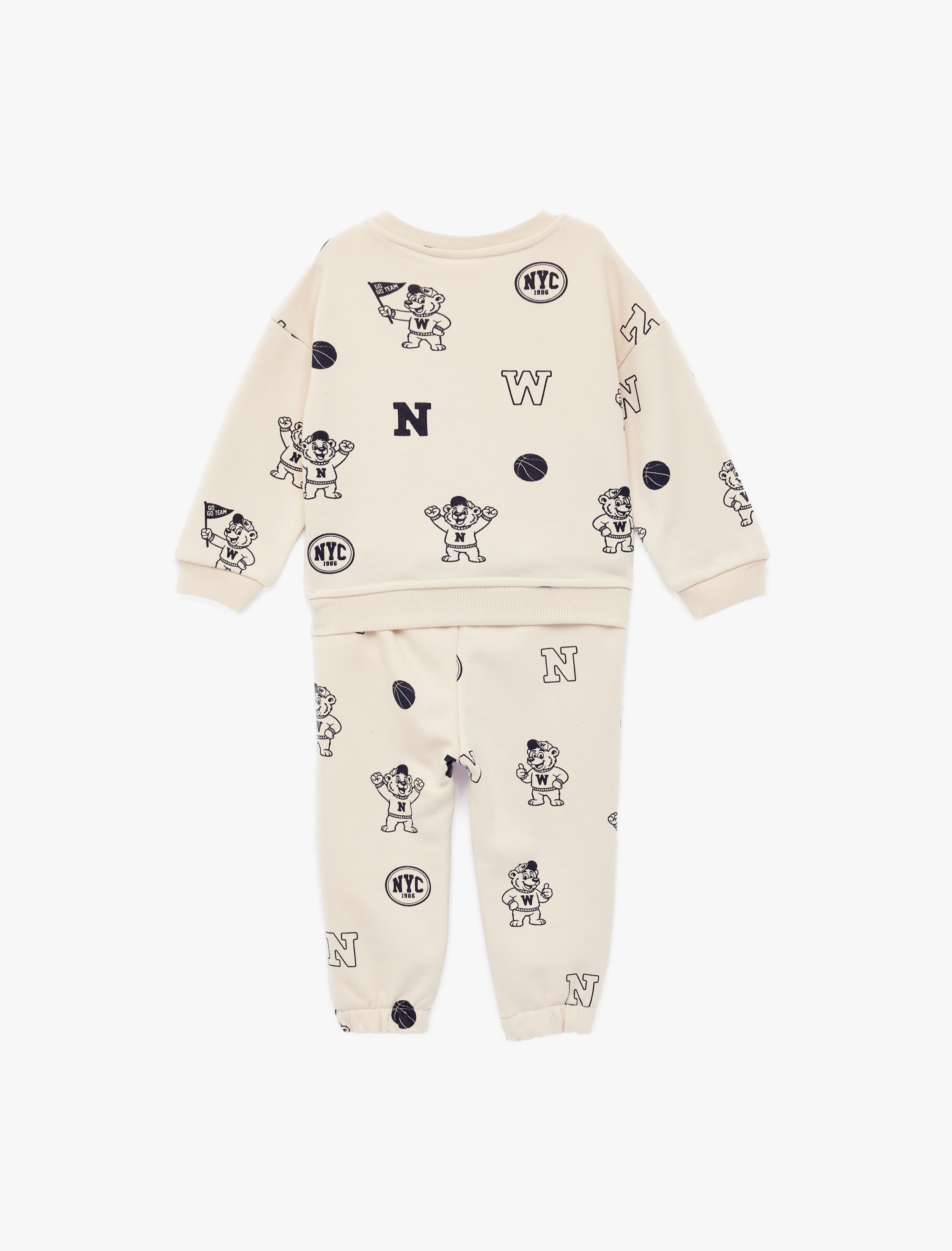  Erkek Bebek Baskılı Uzun Kollu Bisiklet Yaka Pamuklu Eşofman Takımı