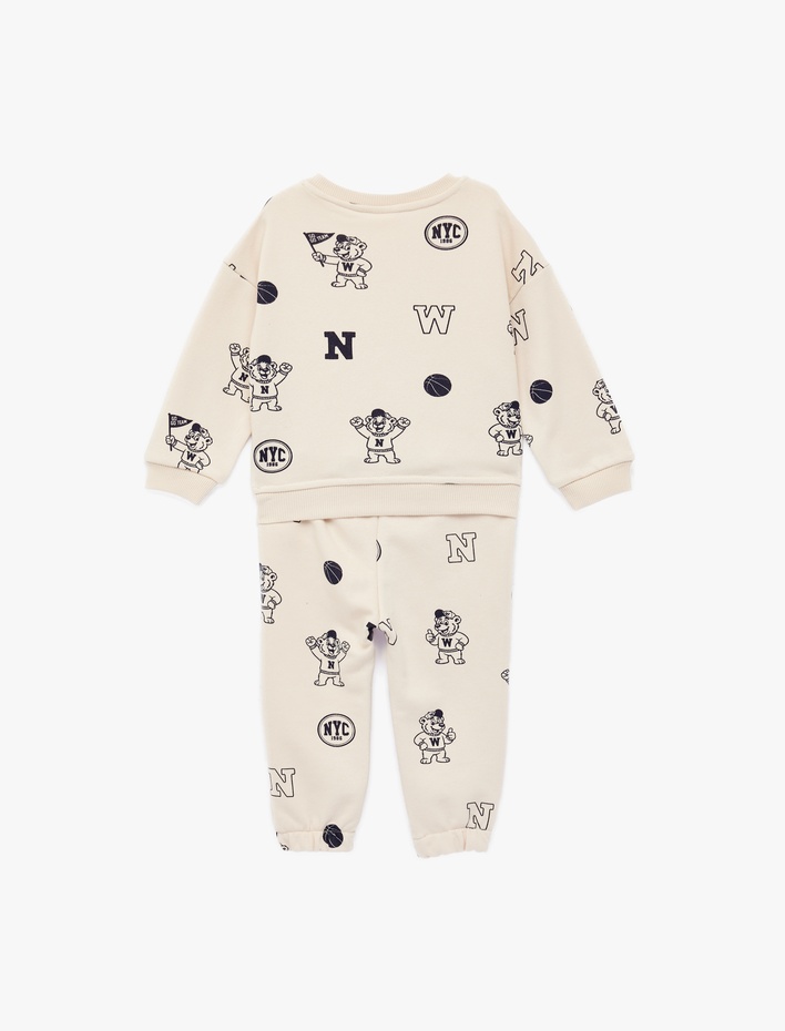 Erkek Bebek Baskılı Uzun Kollu Bisiklet Yaka Pamuklu Eşofman Takımı