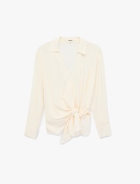 Viskon Gömlek Yaka Uzun Kollu Yandan Bağlama Detaylı Bluz