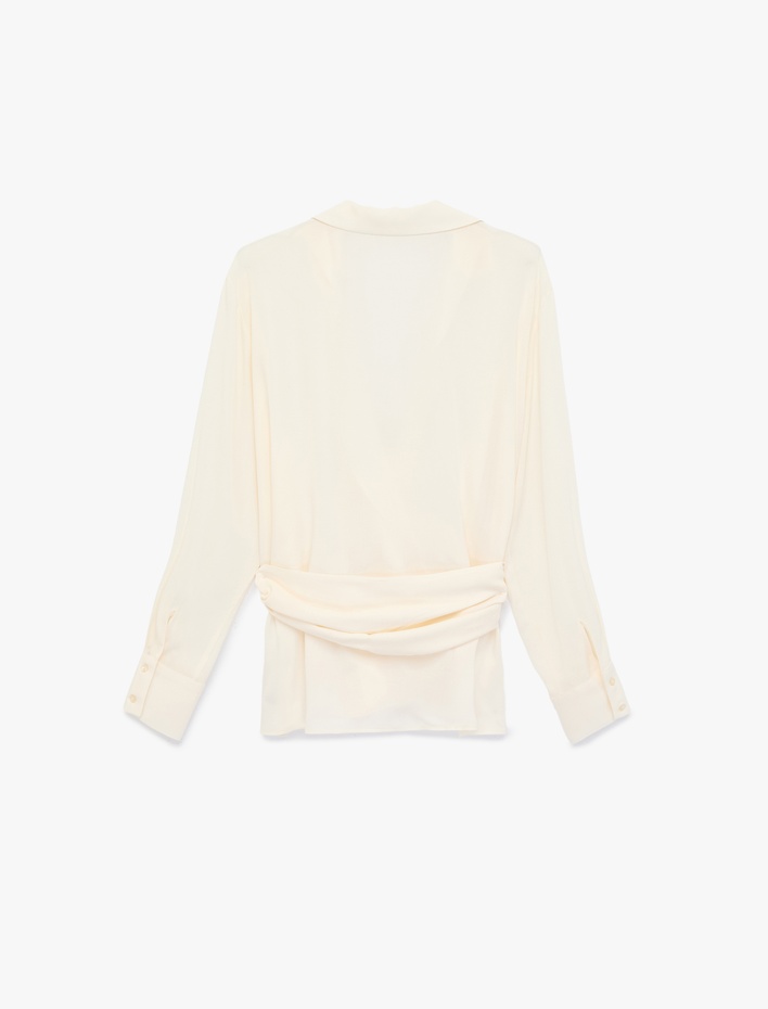  Viskon Gömlek Yaka Uzun Kollu Yandan Bağlama Detaylı Bluz