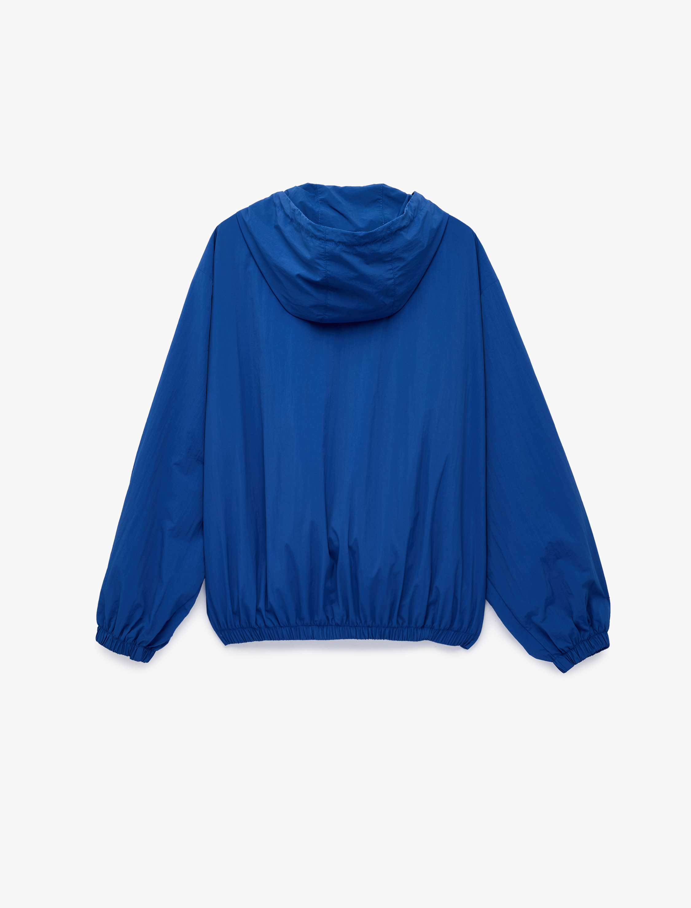   Uzun Kollu Cepli Fermuarlı Kapüşonlu Oversize Yağmurluk