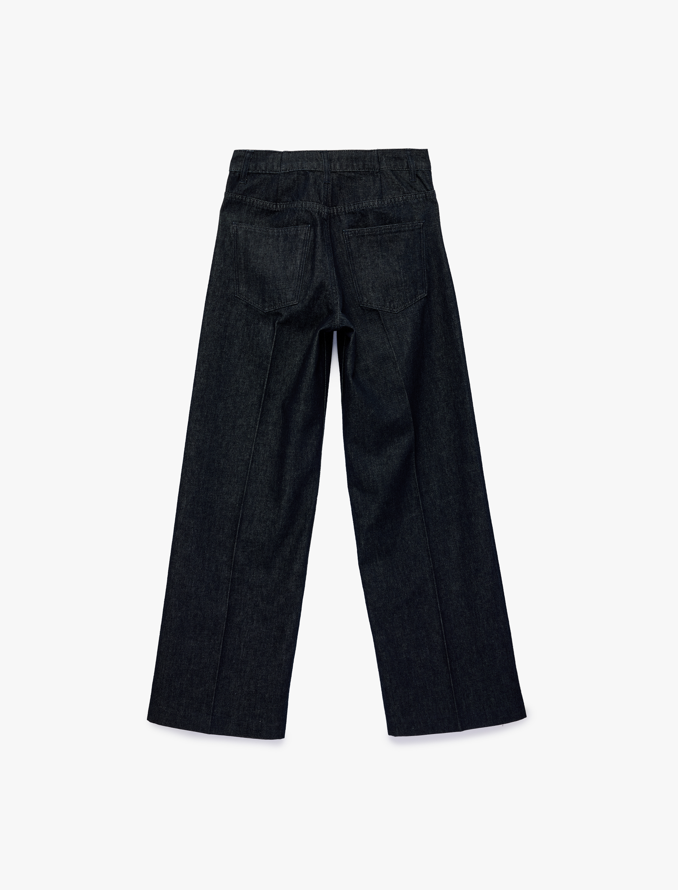   Normal Bel Cepli Düğmeli Nervürlü Geniş Paça Denim Pantolon - Wide Leg Jeans