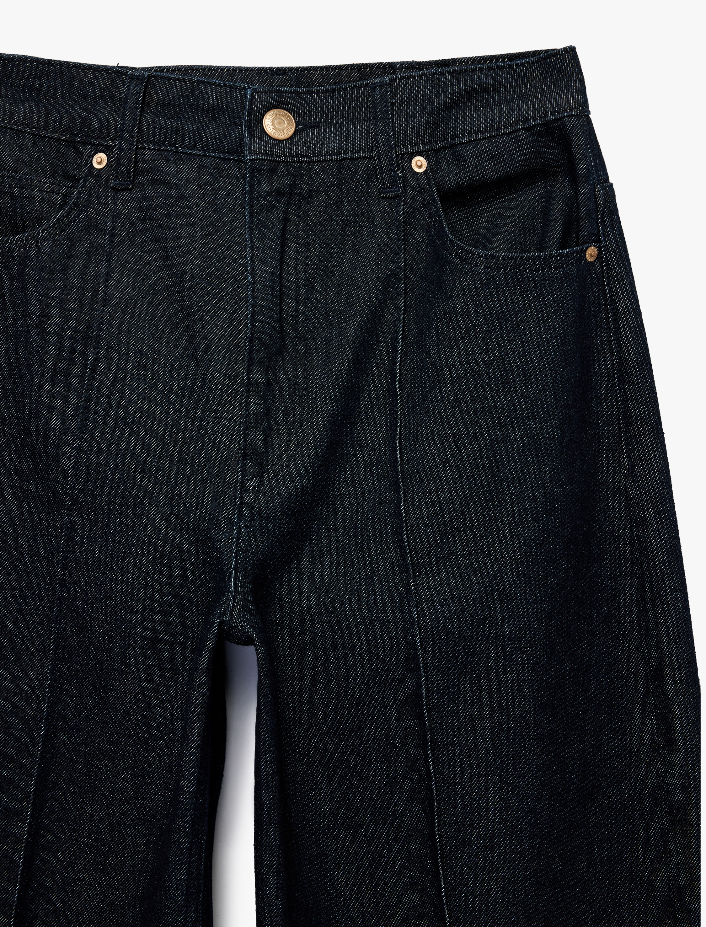   Normal Bel Cepli Düğmeli Nervürlü Geniş Paça Denim Pantolon - Wide Leg Jeans