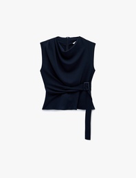 Aerobin Kumaş Hafif Degaje Yaka Kolsuz Kemerli Bluz