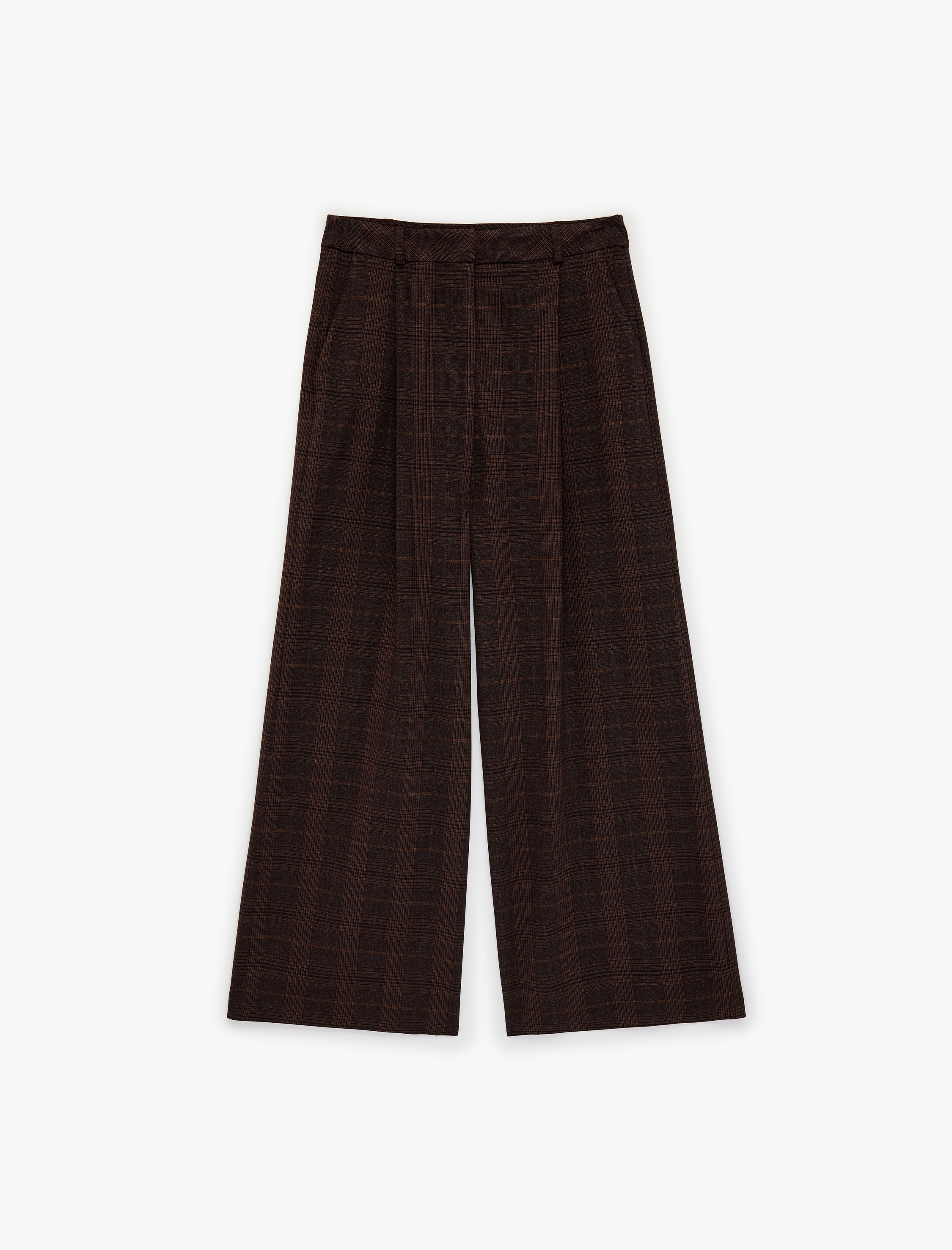   Cepli Pile Detaylı Düz Geniş Paça Ekose Pantolon