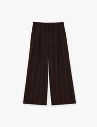 Cepli Pile Detaylı Düz Geniş Paça Ekose Pantolon