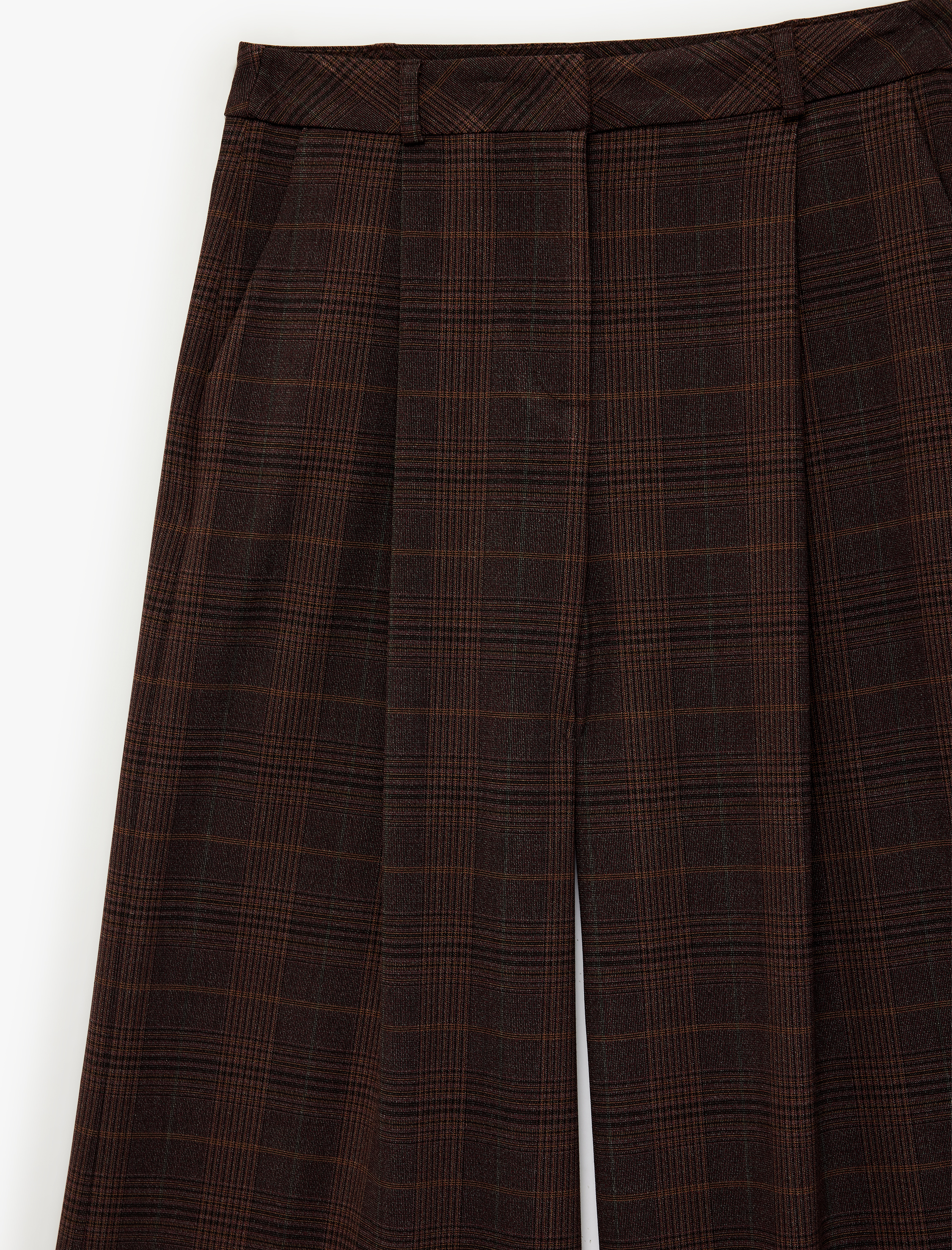   Cepli Pile Detaylı Düz Geniş Paça Ekose Pantolon