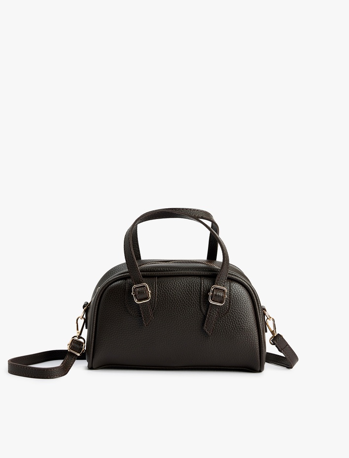 Kadın Suni Deri Fermuarlı Askılı Saplı Metal Aksesuarlı El Çantası