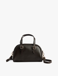 Suni Deri Fermuarlı Askılı Saplı Metal Aksesuarlı El Çantası