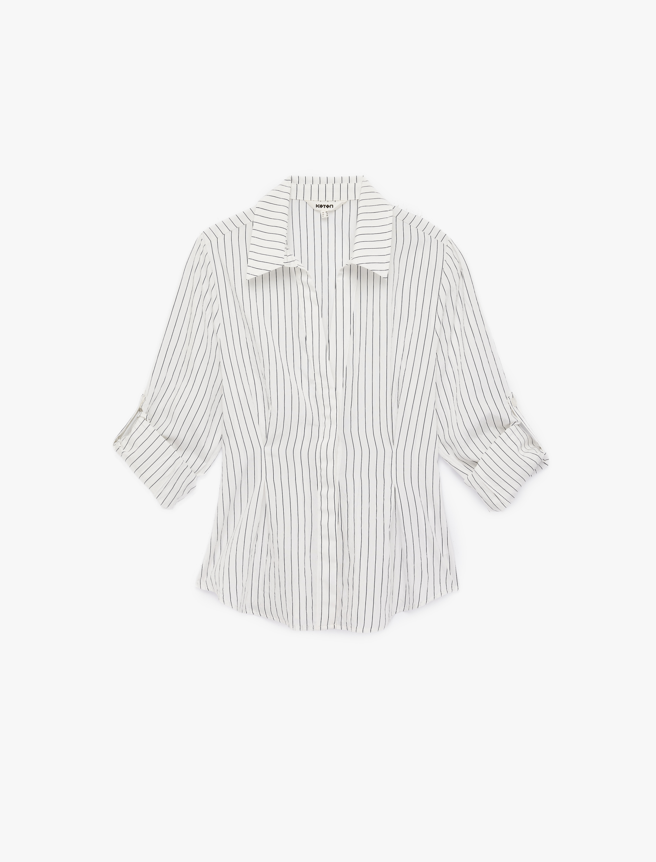   Slim Fit Viskon Kumaş Pens Detaylı Uzun Kollu Çizgili Gömlek