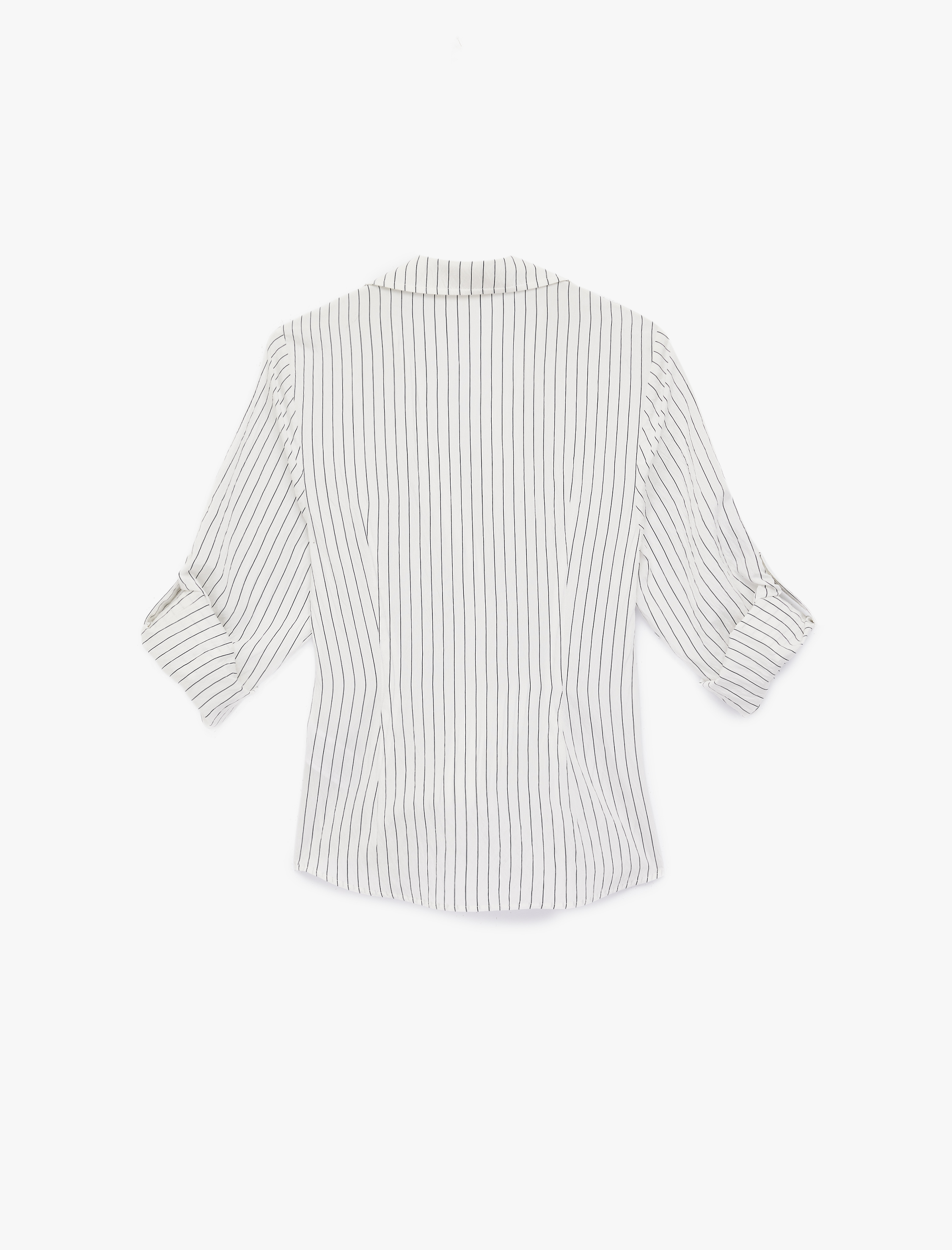   Slim Fit Viskon Kumaş Pens Detaylı Uzun Kollu Çizgili Gömlek