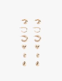 Dokulu 6'lı Top ve Halka Küpe Seti