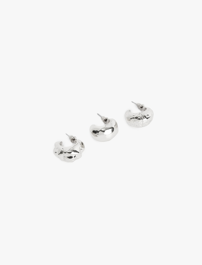 Kadın 3'lü Dokulu Halka Küpe Seti