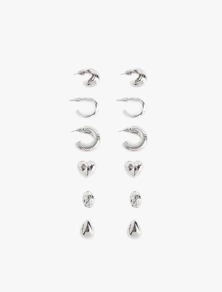 Kadın Dokulu 6'lı Top ve Halka Küpe Seti