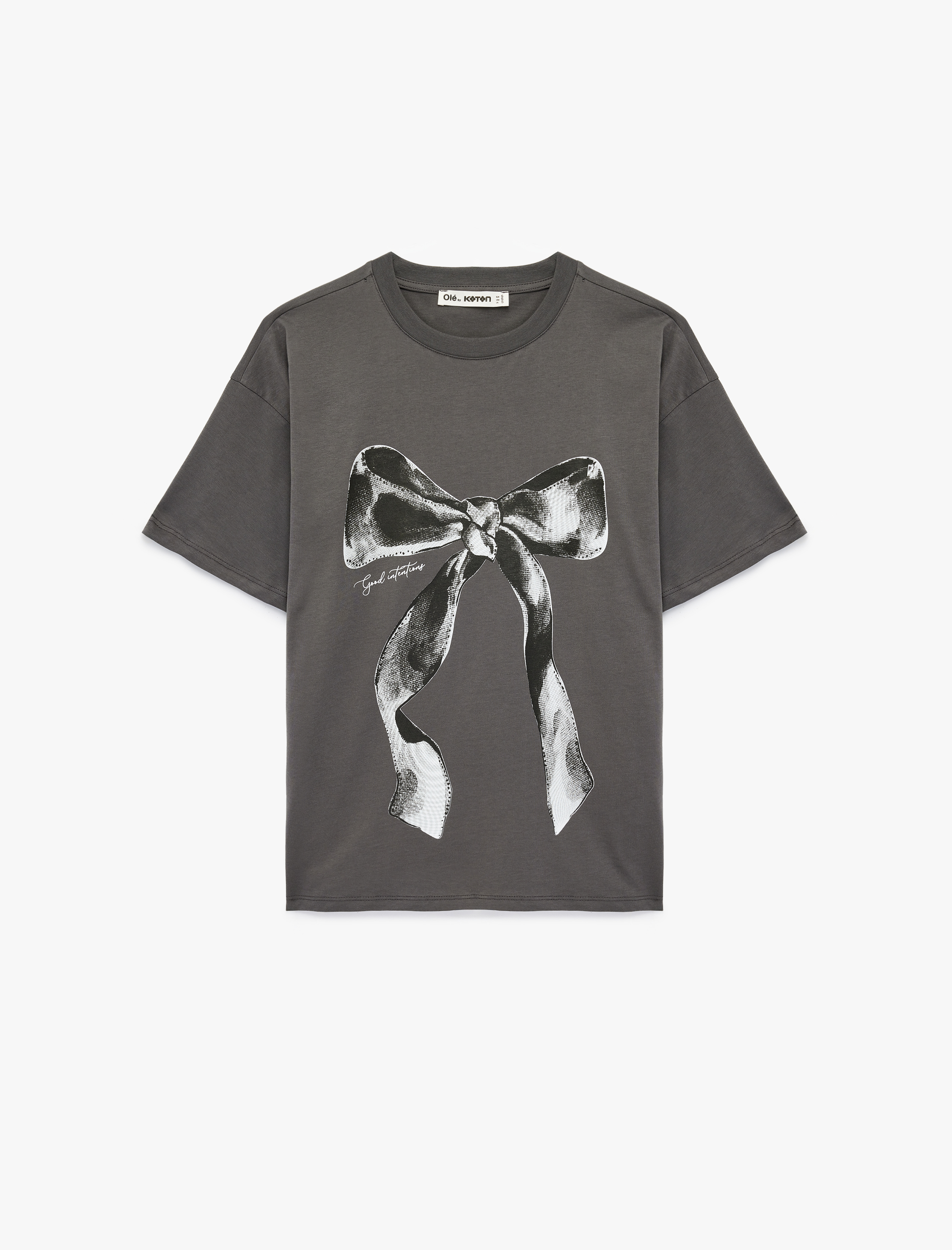   Fiyonk Baskılı Kısa Kollu Bisiklet Yaka Pamuklu Oversize Tişört