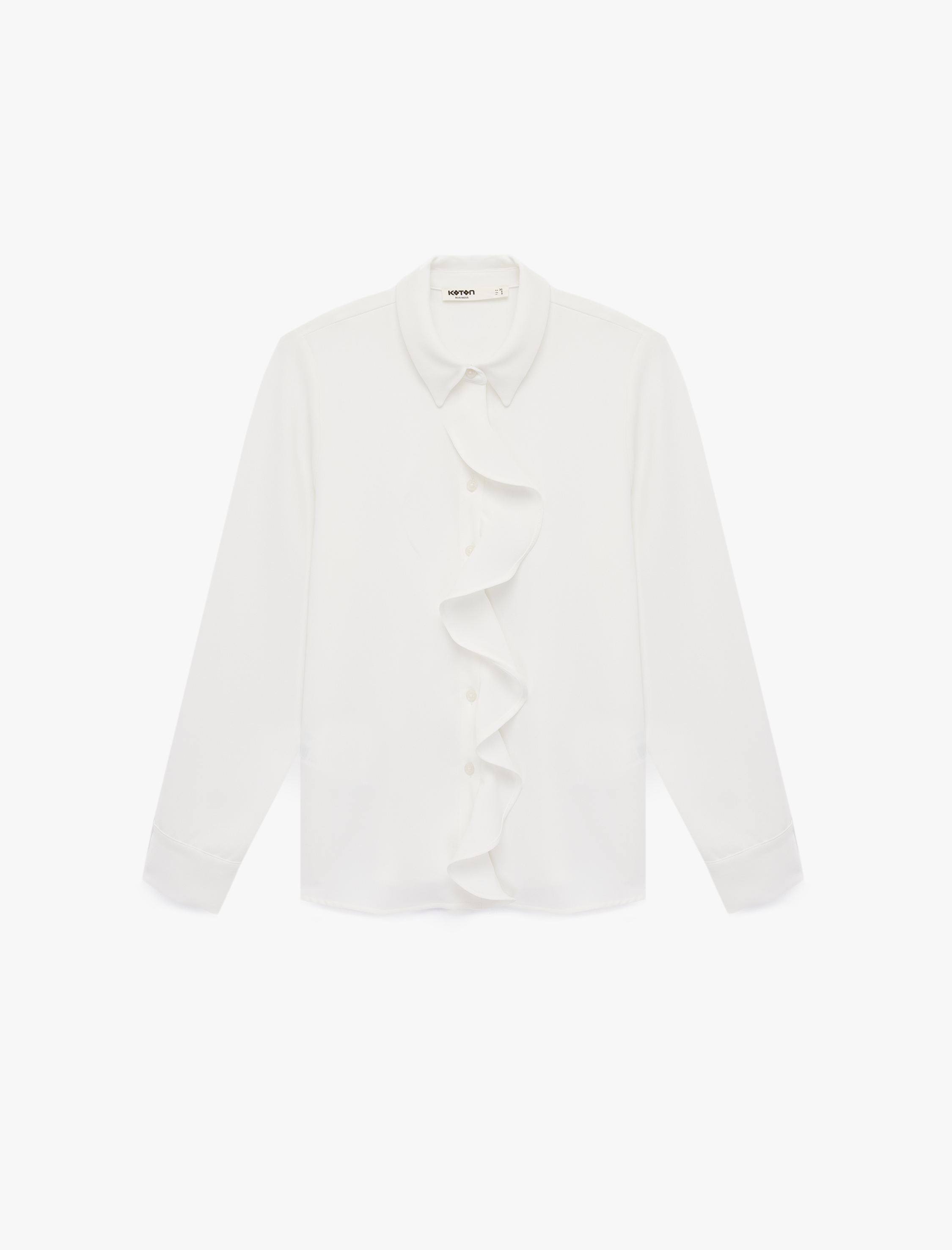   Regular Fit Uzun Kollu Düğmeli Klasik Yaka Volanlı Gömlek