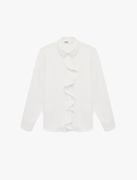 Regular Fit Uzun Kollu Düğmeli Klasik Yaka Volanlı Gömlek