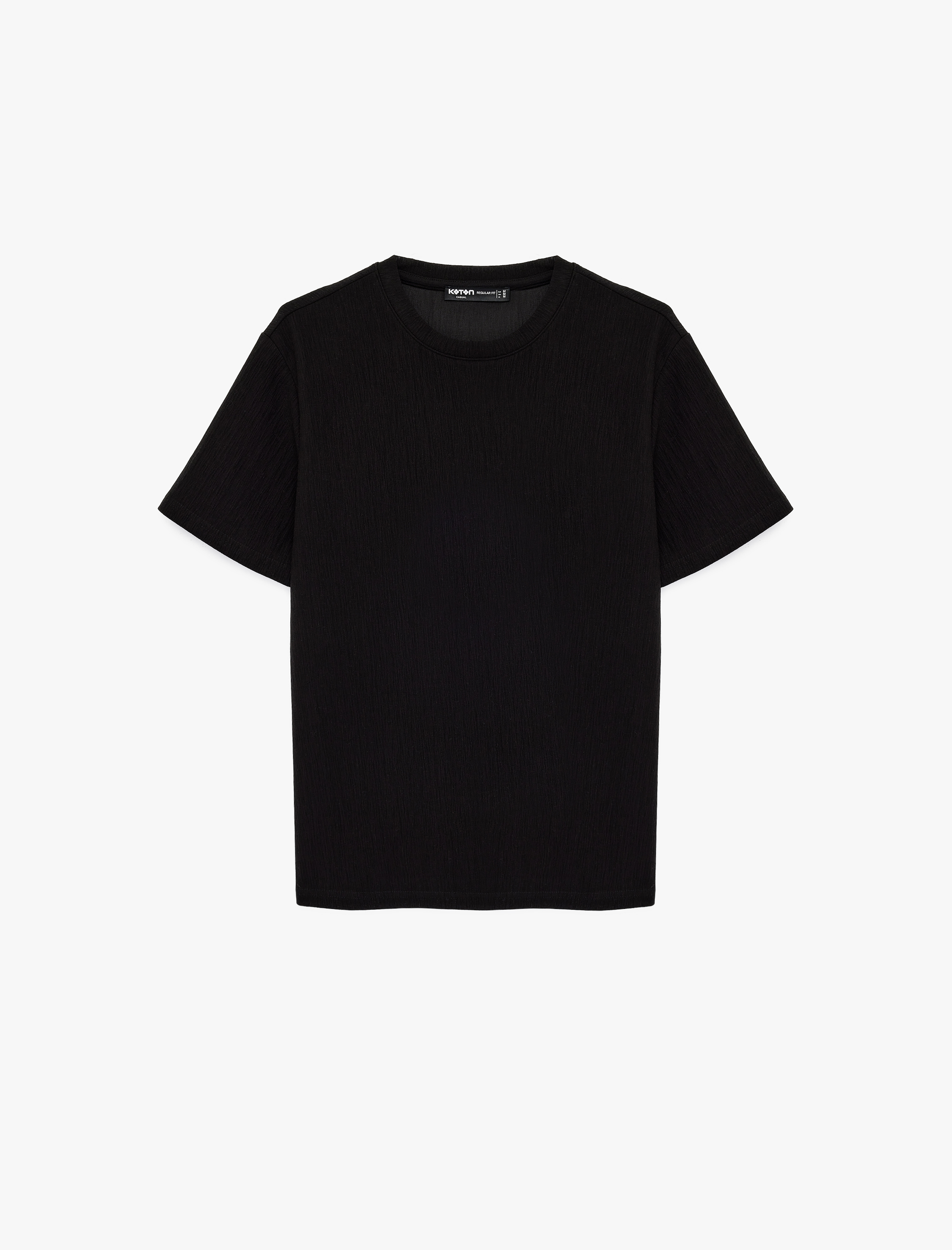   Regular Fit Kısa Kollu Dokulu Bisiklet Yaka Tişört