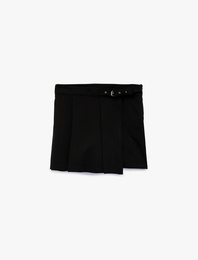 Viskon Karışımlı Toka Detaylı Pileli Etek