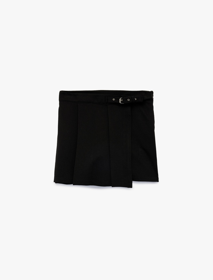 Kız Çocuk Viskon Karışımlı Toka Detaylı Pileli Etek