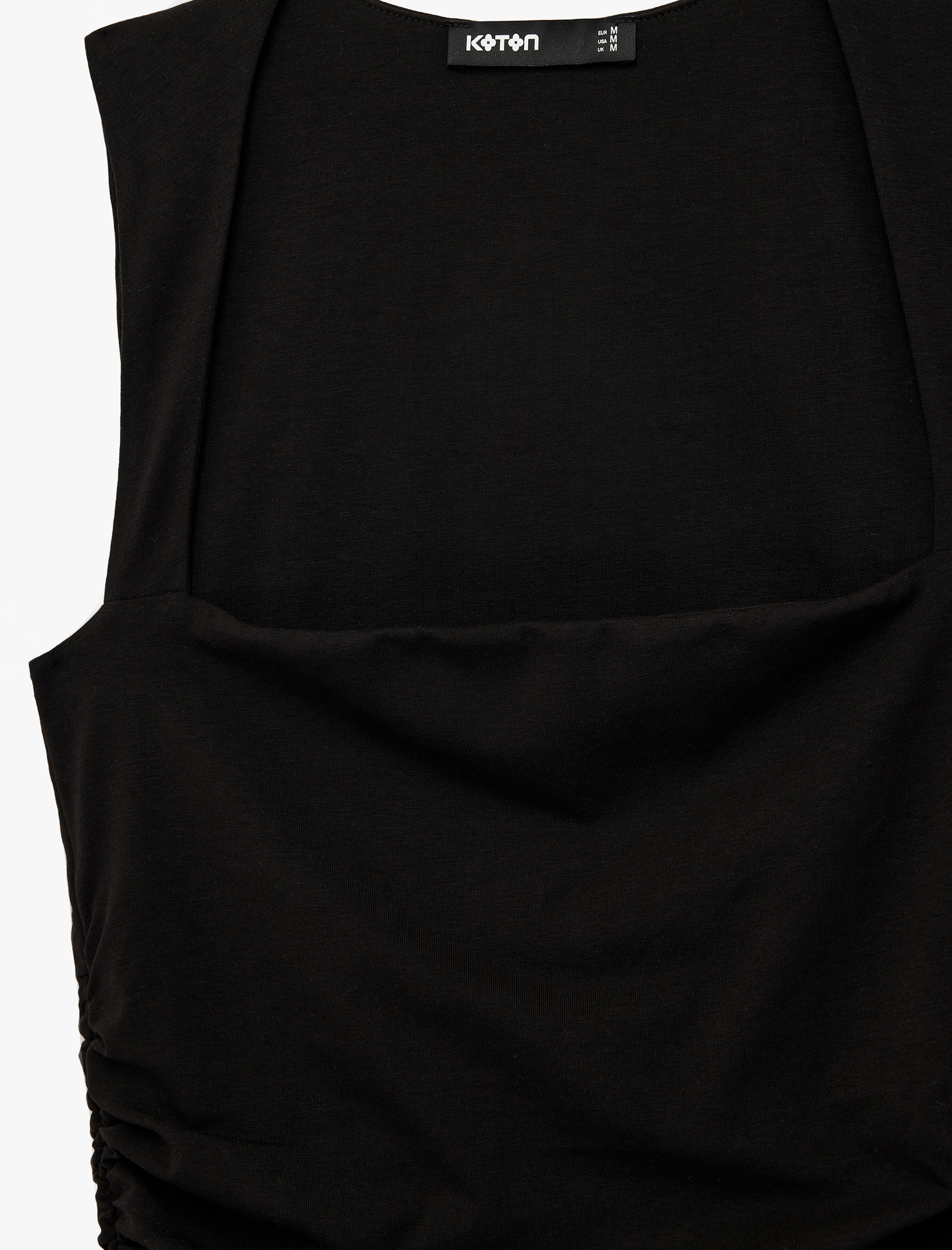   Pamuklu Slim Fit Drape Detaylı Kare Yaka Kolsuz Bluz