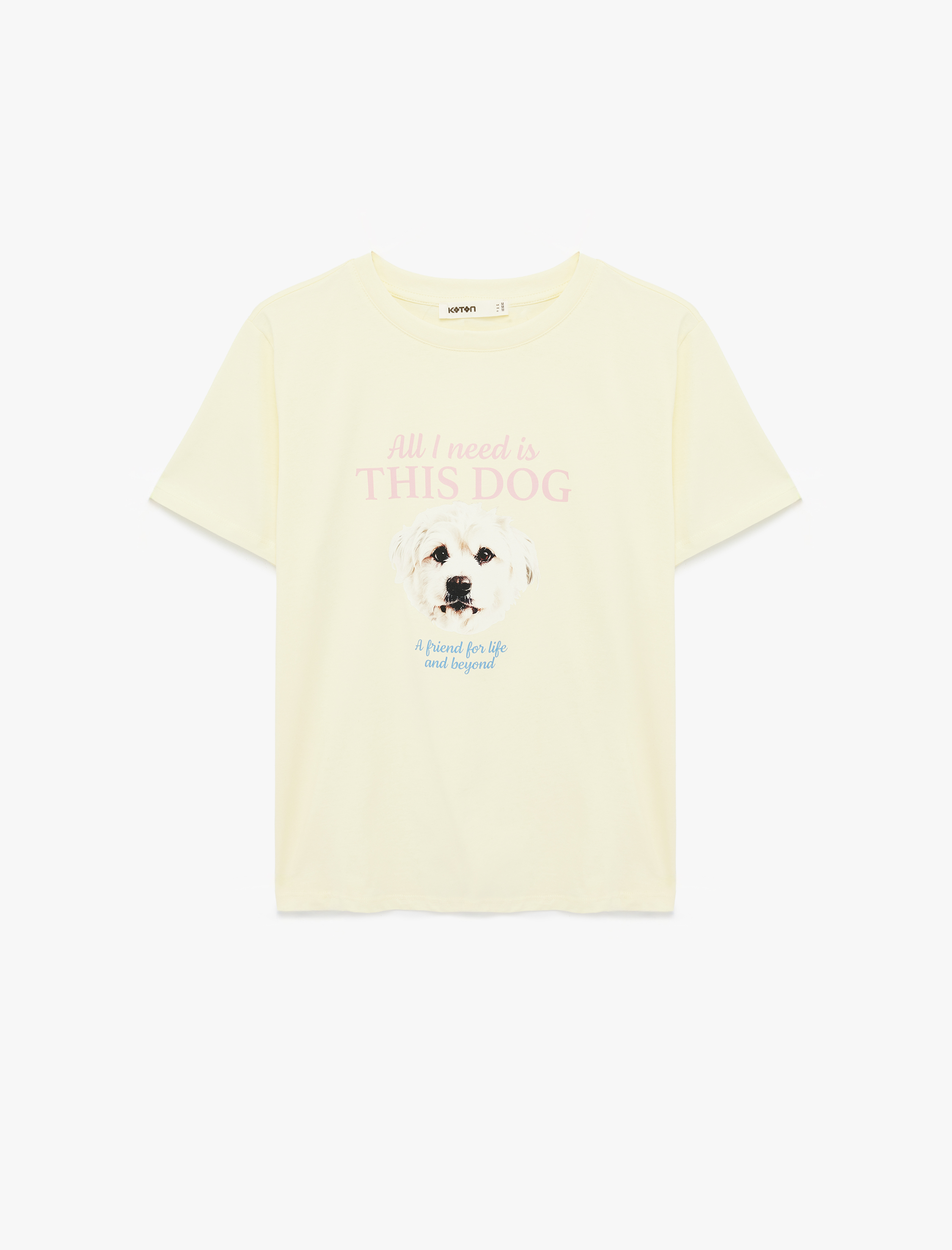   Kısa Kollu Bisiklet Yaka Pamuklu Köpek Baskılı Tişört