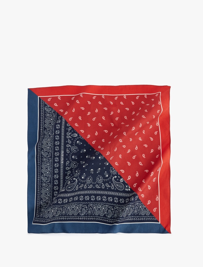 Kadın Pamuklu Renk Bloklu Desenli Kare Şal