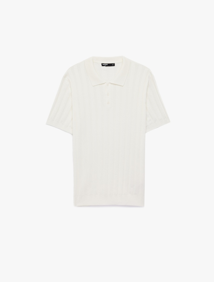  Regular Fit Kısa Kollu Dokulu Düğmeli Polo Yaka Triko Tişört