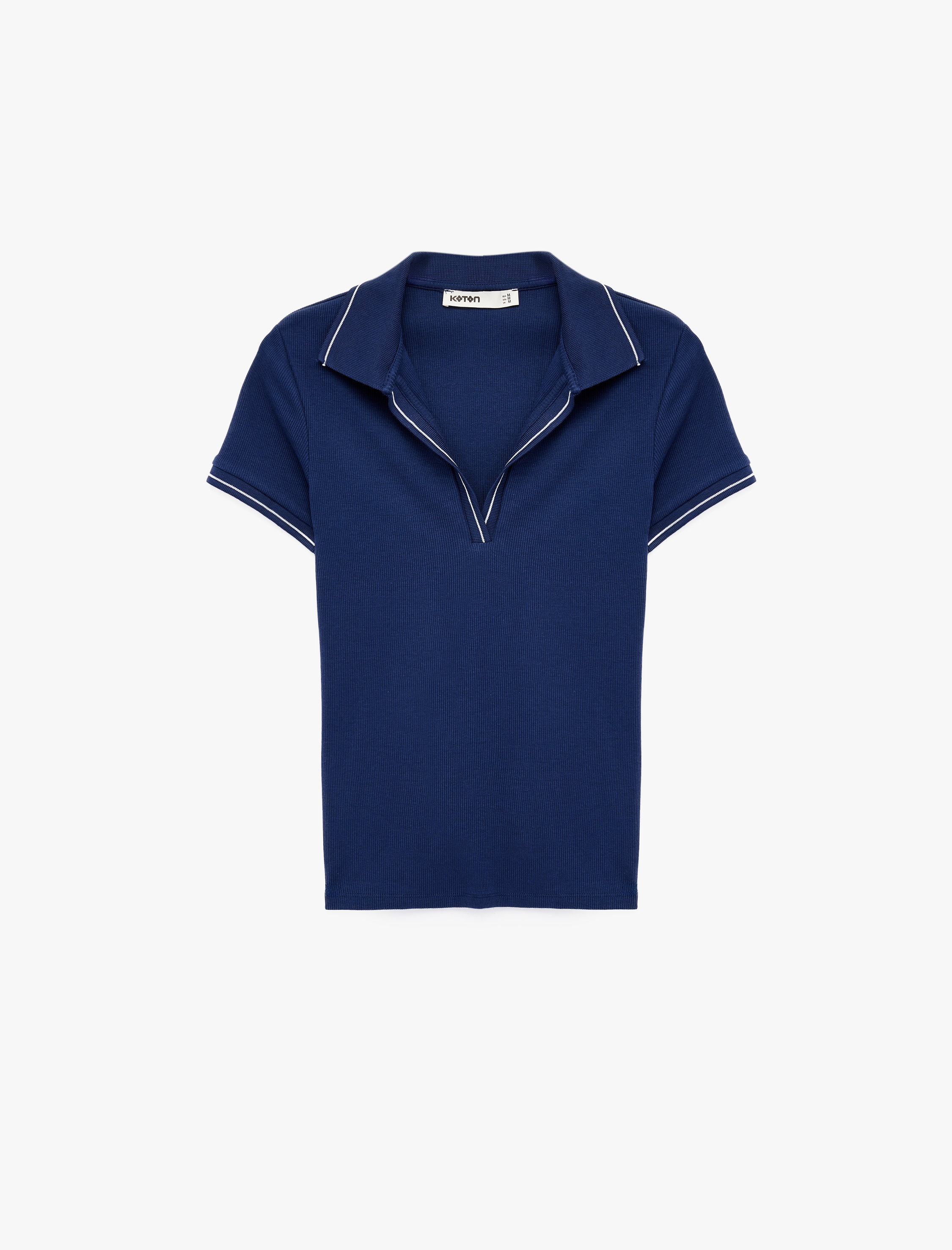   Pamuklu Kısa Kollu Polo Yaka Fitilli Tişört