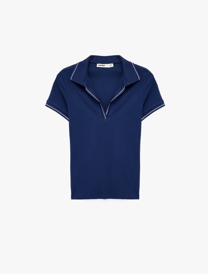  Pamuklu Kısa Kollu Polo Yaka Fitilli Tişört