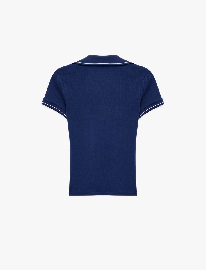  Pamuklu Kısa Kollu Polo Yaka Fitilli Tişört