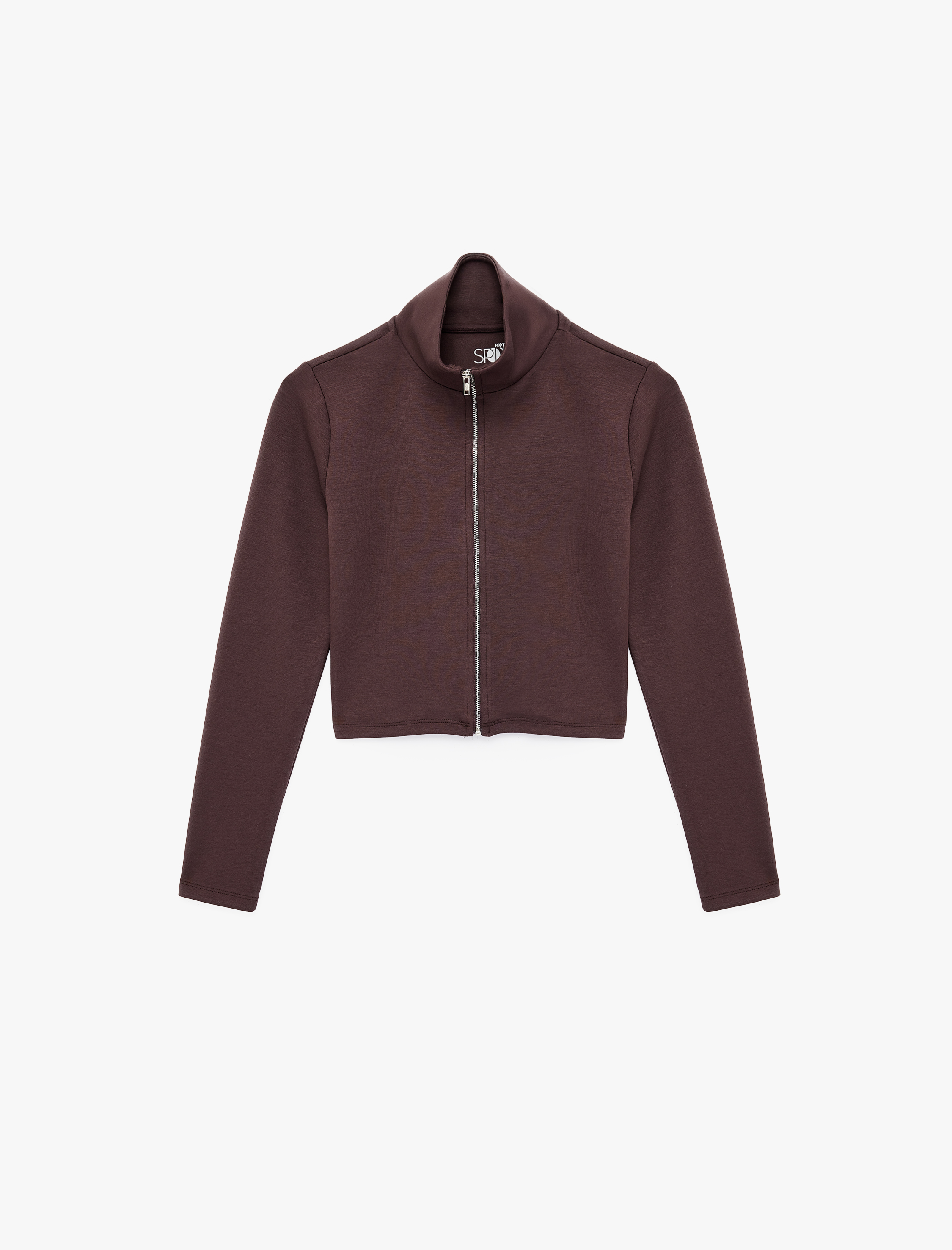   Viskon Karışımlı Dik Yaka Uzun Kollu Fermuarlı Spor Ceket