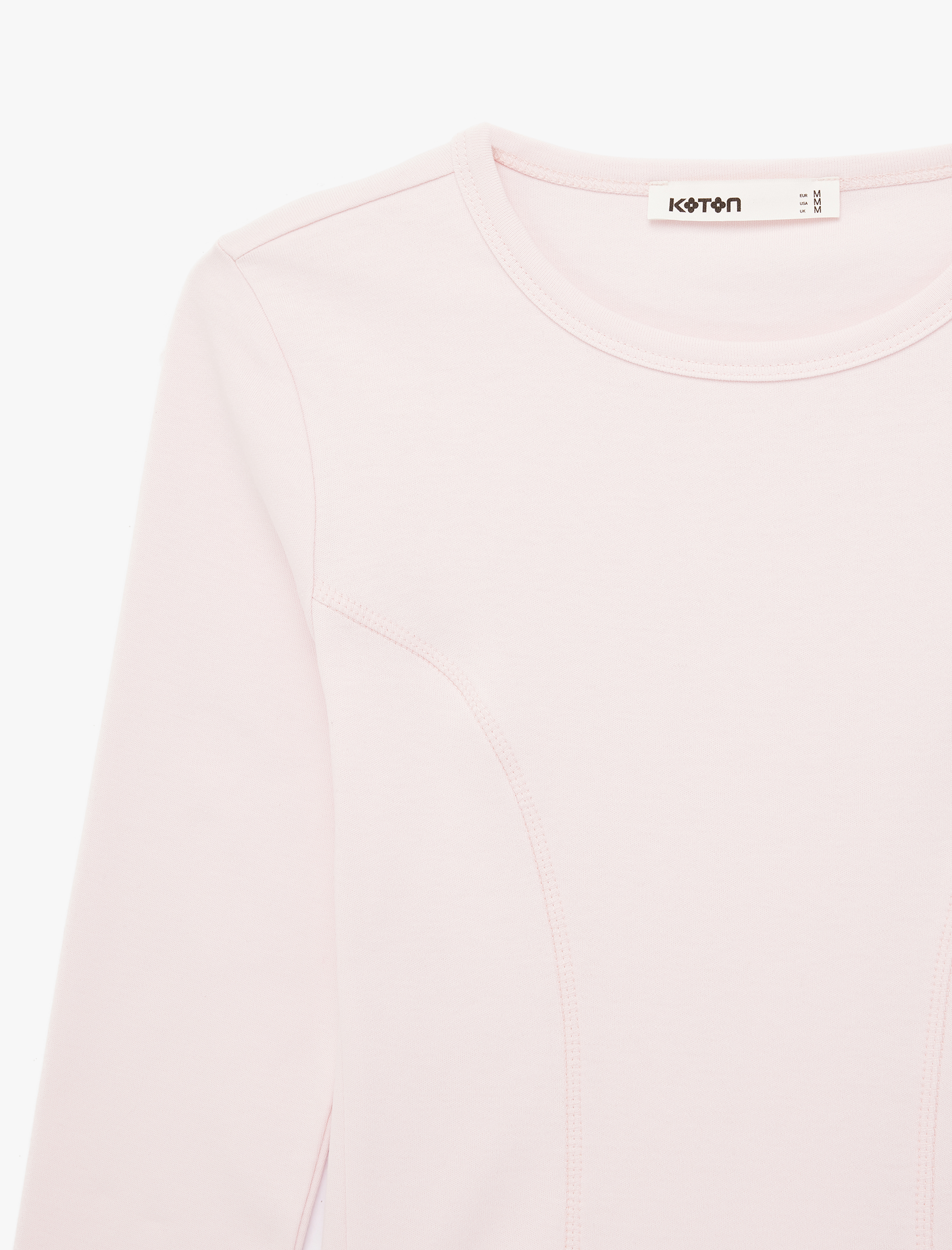   Pamuklu Slim Fit Uzun Kollu Dikiş Detaylı Bisiklet Yaka Tişört