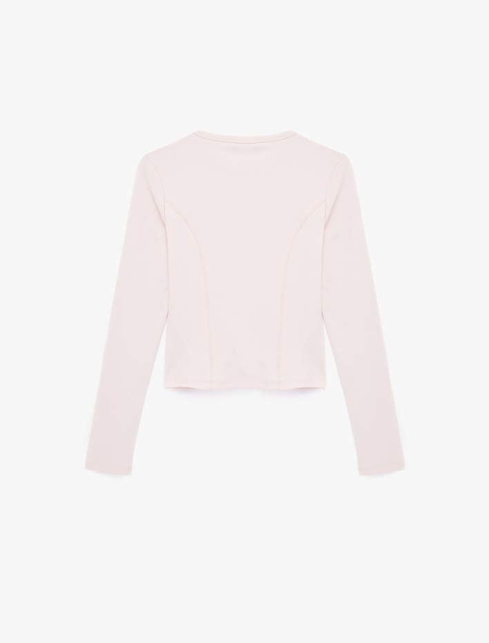  Pamuklu Slim Fit Uzun Kollu Dikiş Detaylı Bisiklet Yaka Tişört